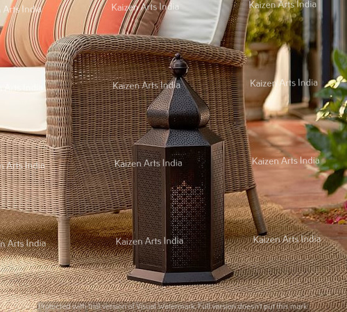 Moroccan Lantern - Metal, 15 Inches, Matte Black | Traditional Design, Electric Fluorescent Light Source, Charming Festive Illumination