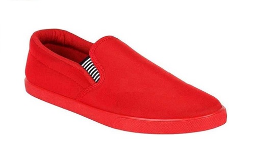 Red Canvas Slip on Shoes - Synthetic Rubber Sole, Comfortable High Sweat Absorbent Lining, Round Toe Style, Lightweight Durability
