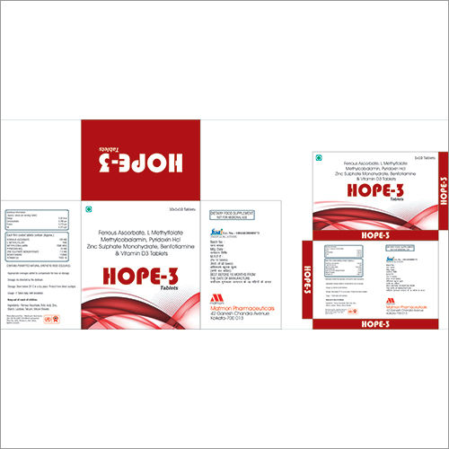 Ferrous Ascorbate L Methylfolate Methycobalamin Pyridoxine Hcl, Zinc Sulphate Monohydrate, Benfotiamine & Vitamin D3 Tablets