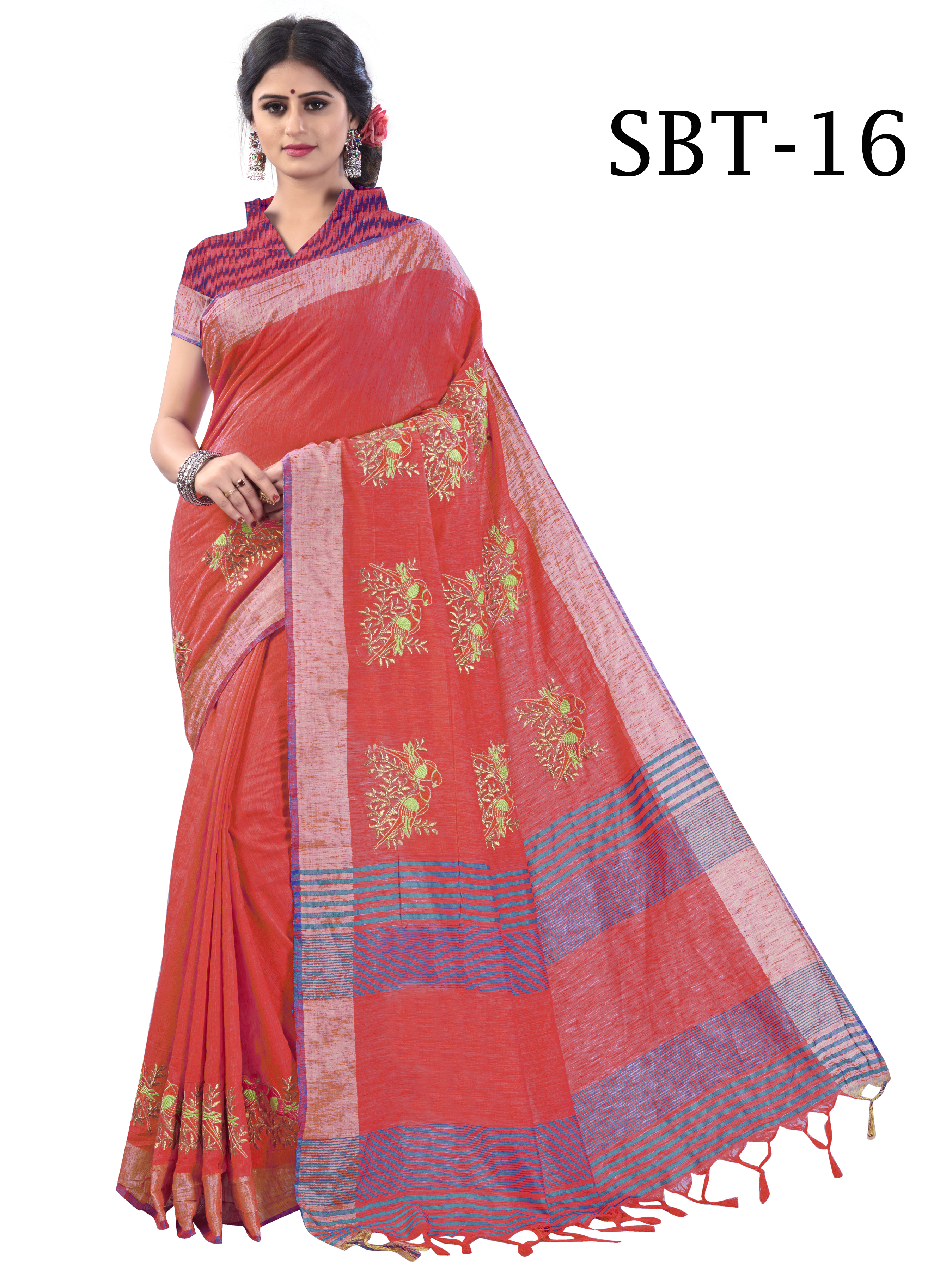 Orange Embroidery Saree