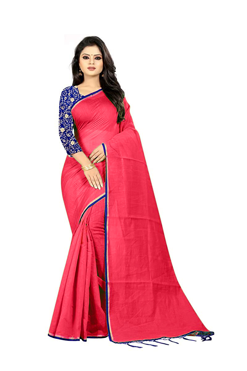 Doriya Cotton Saree With Piping & Jhalar