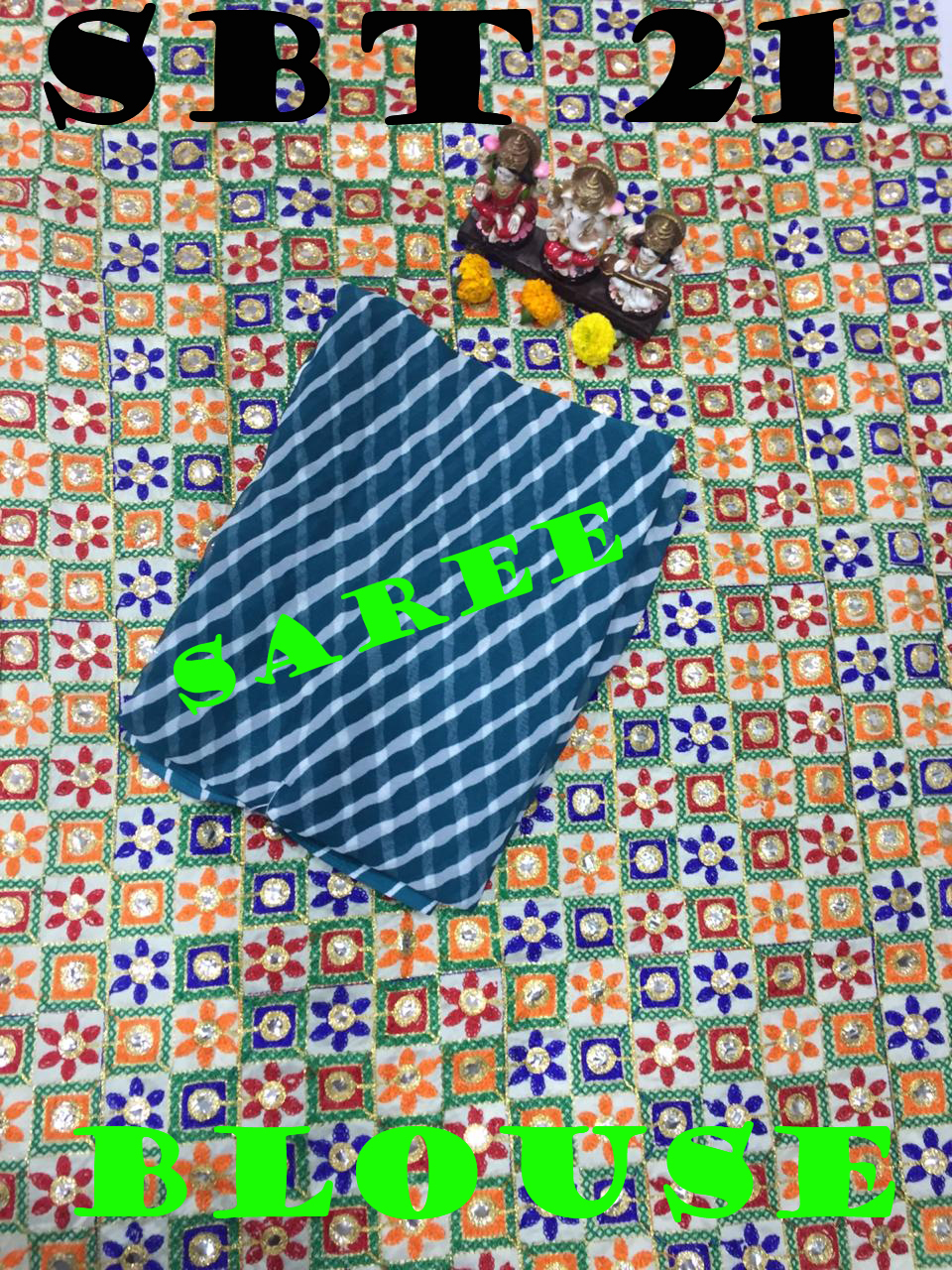 Leheriya Saree With Embroidery Blouse