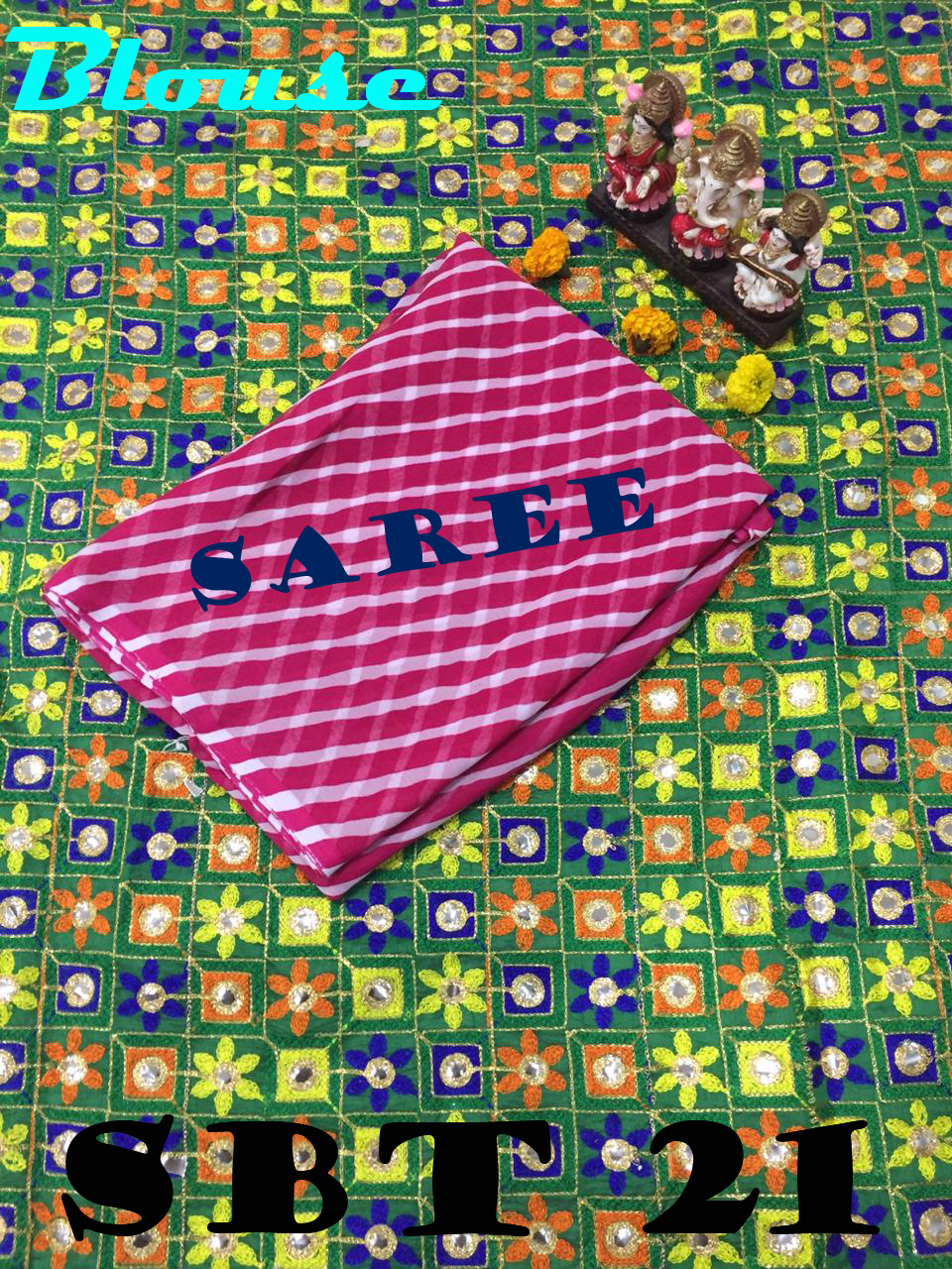 Leheriya Saree With Embroidery Blouse