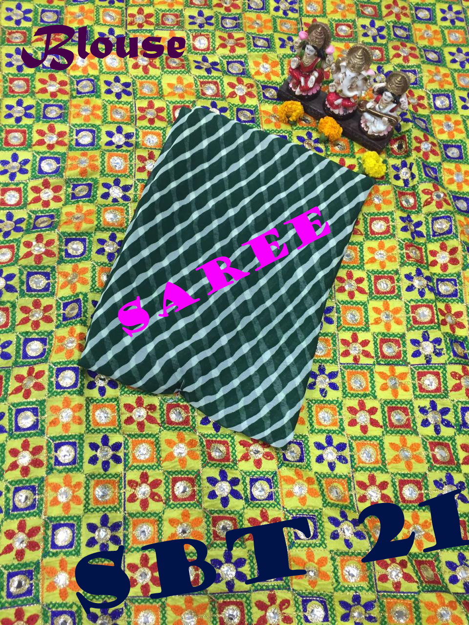 Leheriya Saree With Embroidery Blouse