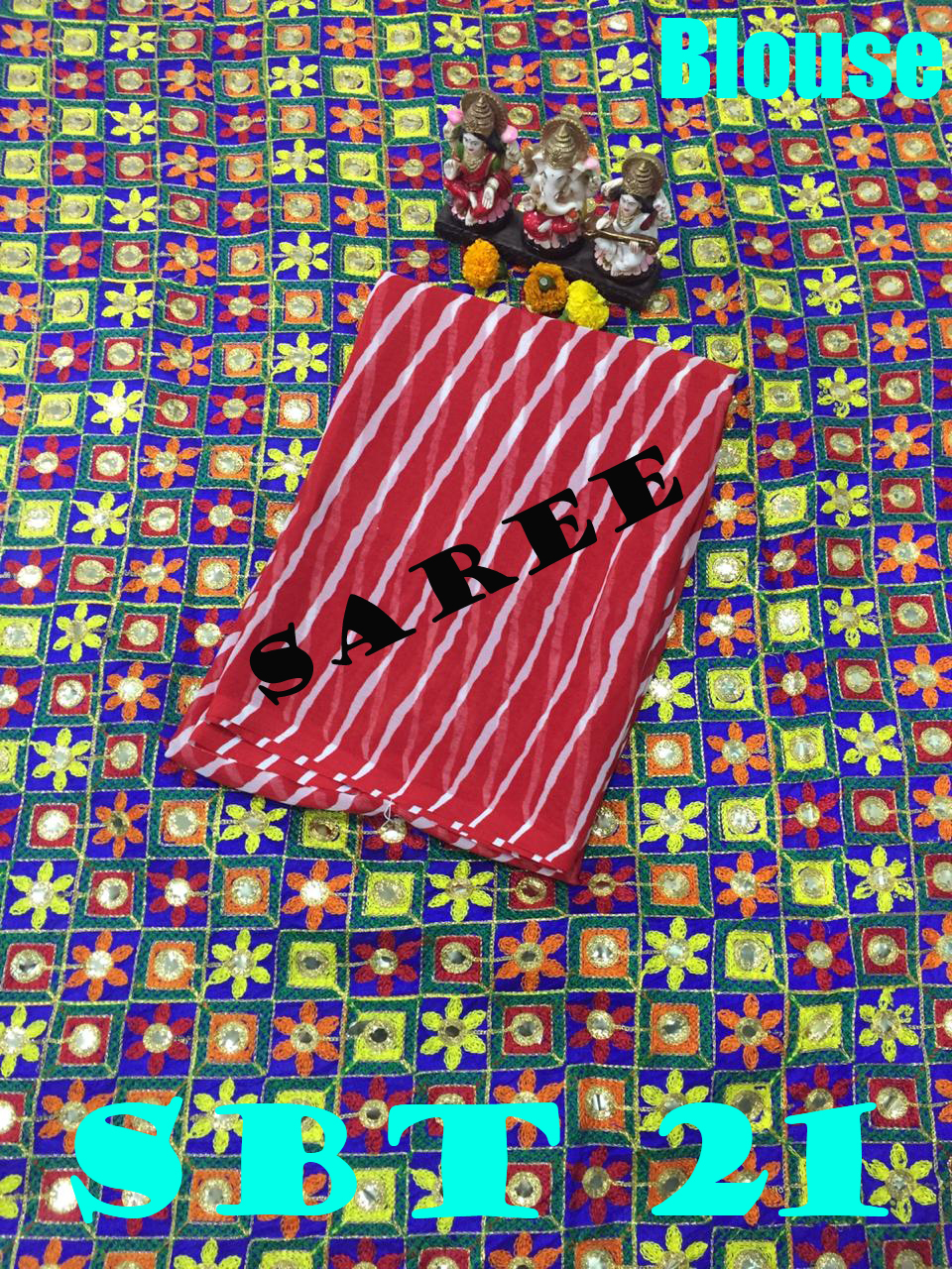 Leheriya Saree With Embroidery Blouse