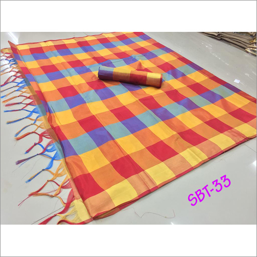 NEW Checks Printed Saree With Jhalar