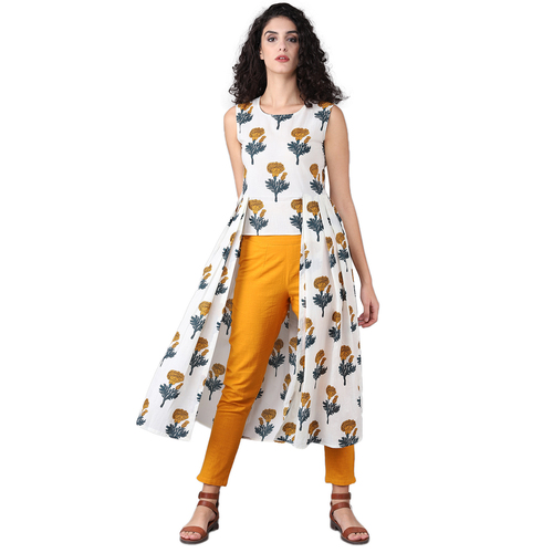 Designer Cotton Kurti With Yellow Pant