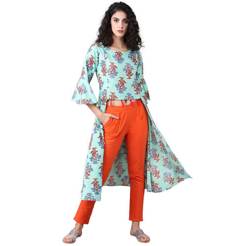 Designer Cotton Kurti With Orange Pant