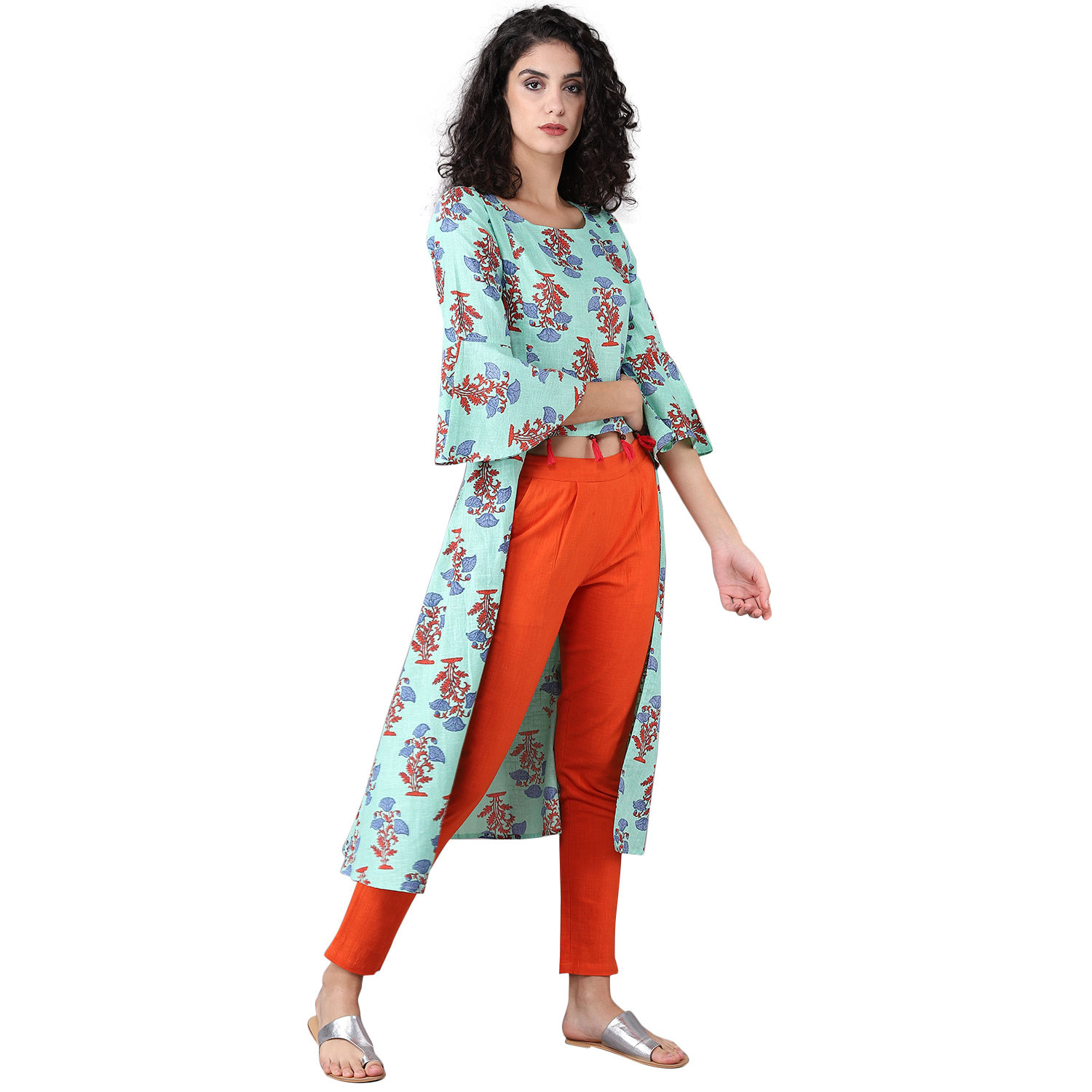 Designer Cotton Kurti With Orange Pant