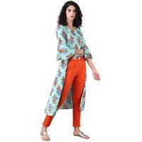 Designer Cotton Kurti With Orange Pant