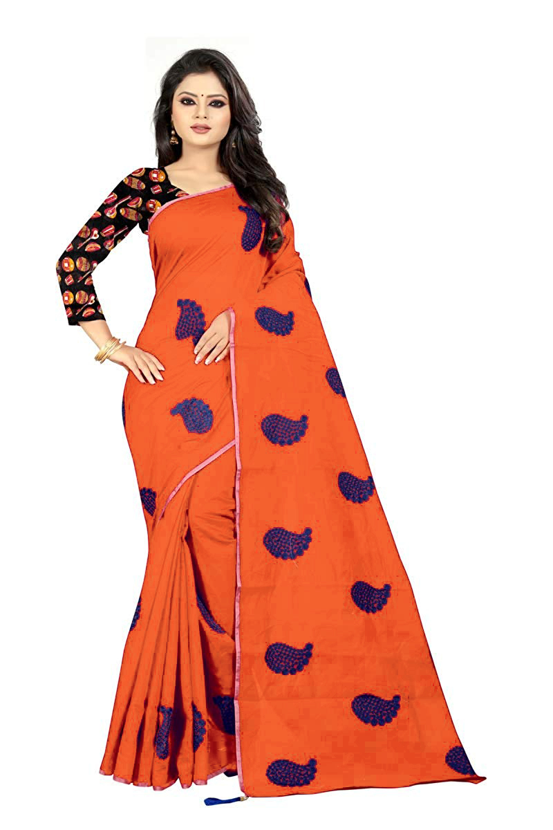 Heavy Embroidery Work Cotton Saree