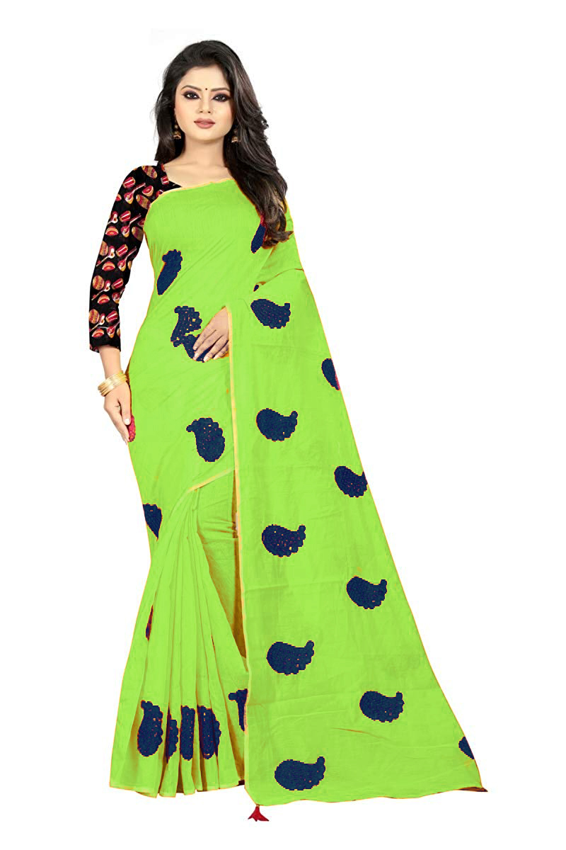 Heavy Embroidery Work Cotton Saree