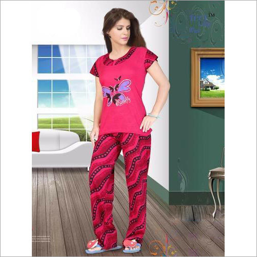 Red Ladies Viscose Night Suit