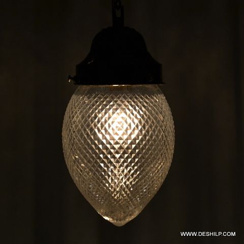 CLEAR GLASS CRYSTAL CUTTING  HANGING LAMP