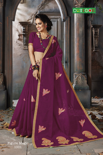 Pure Cotton Fancy Embroidery Saree