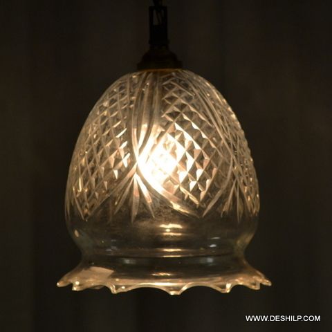 ANTIQUE SHAPE GLASS CUT HANGING LAMP