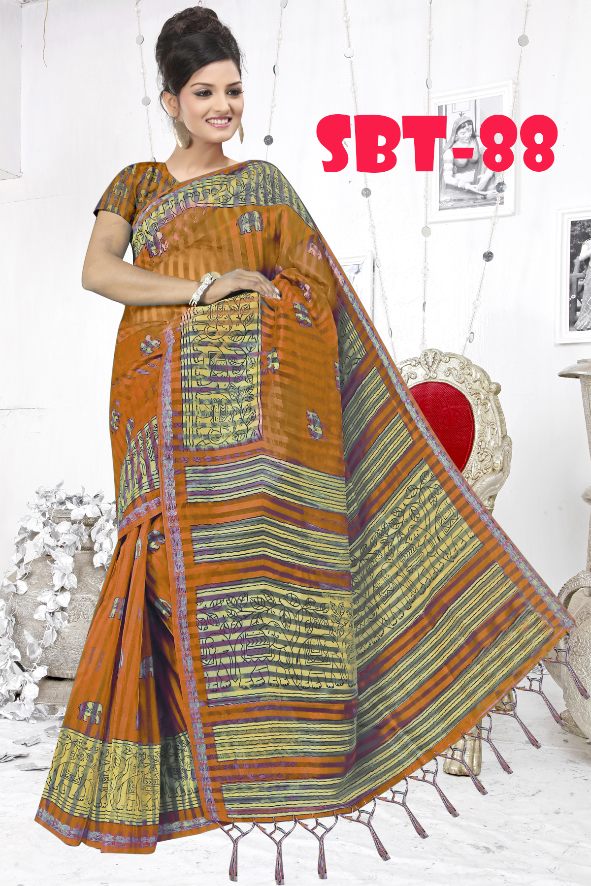 Saniya Patti Printed Saree With Jhalar