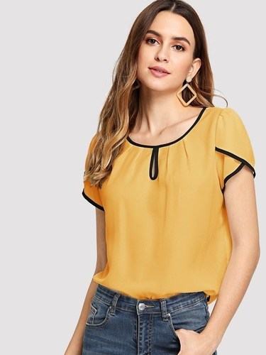 Trendy Top - Crepe Material, M & XL Sizes, Yellow Color | Sleeveless, Washable, All-Season, Plain Pattern, Modern Ethnic Design