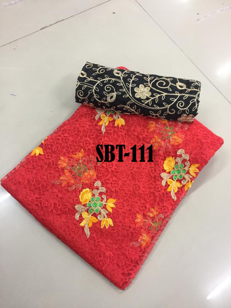 Russel Net with Flower Butta Embroidery Saree