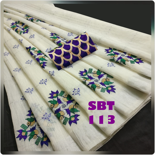 EMBROIDERY WORK LINEN COTTON SAREE