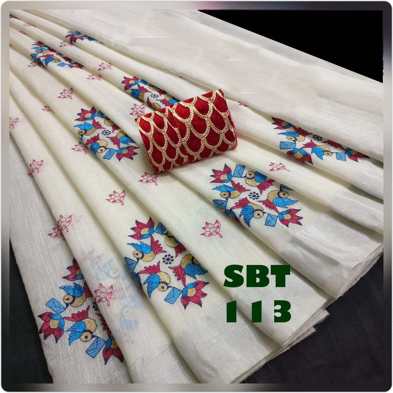 EMBROIDERY WORK LINEN COTTON SAREE
