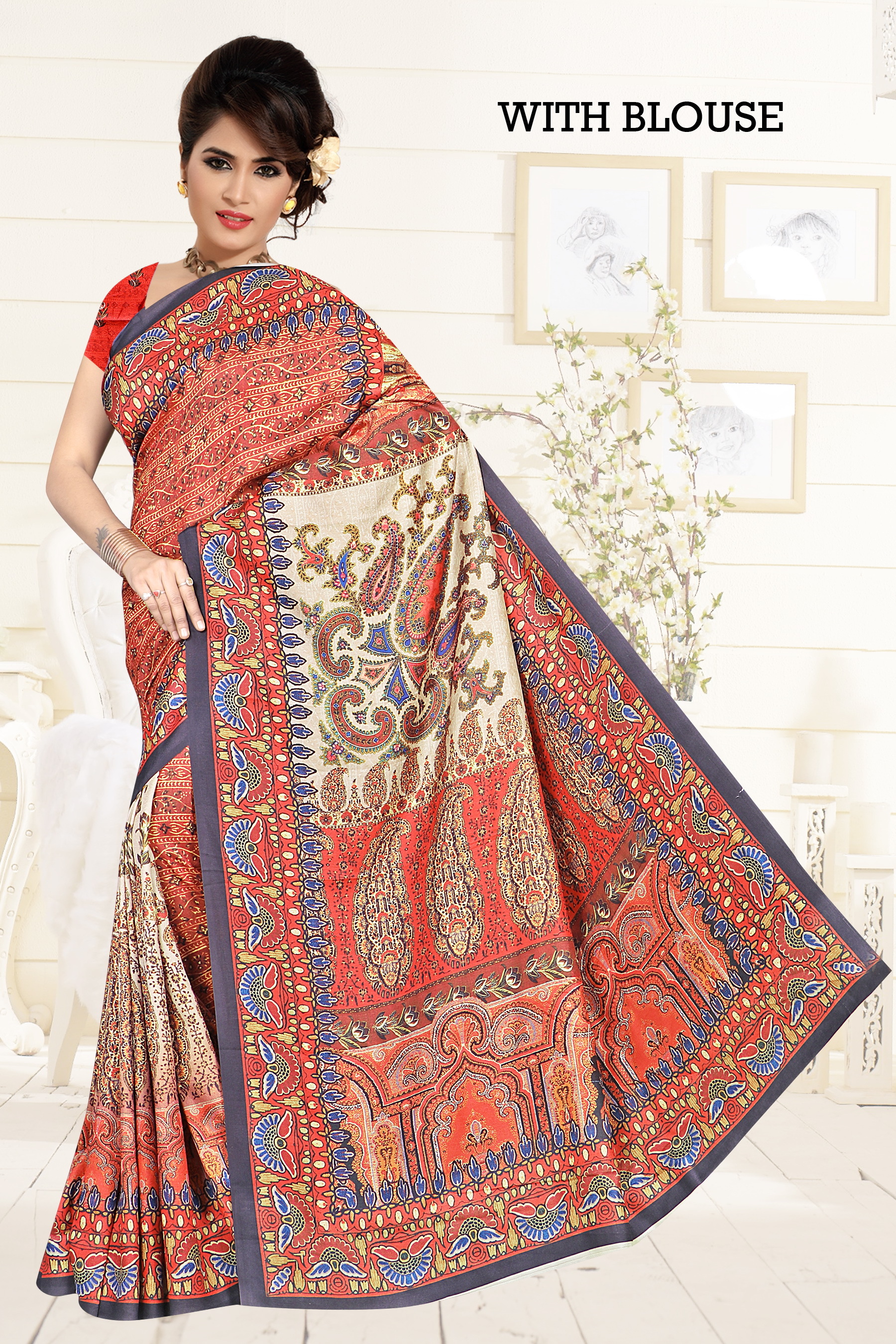 Digital Printed Pashmina Silk Saree