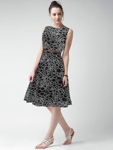 Skater Dresses - Georgette, Sizes S-XXL, Black Color, Length 38-39 inches | Sleeveless, Printed Pattern, No Fade, Washable, Stylish Western Wear
