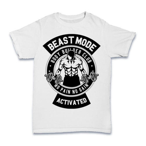 Beast Mode Activated White Colour T Shirt - Cotton, Sizes S-XXL, White, Printed, O-Neck, Short Sleeves for Men Aged 18-45