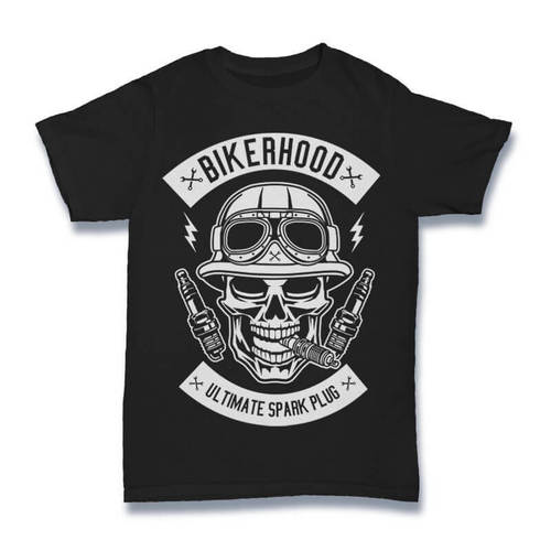 Bikerhood Black Colour T-Shirt - Cotton, Sizes L, M, S, XL, XXL, Black Color, O-Neck Collar, Short Sleeves, Printed Pattern | For Males Ages 18-45