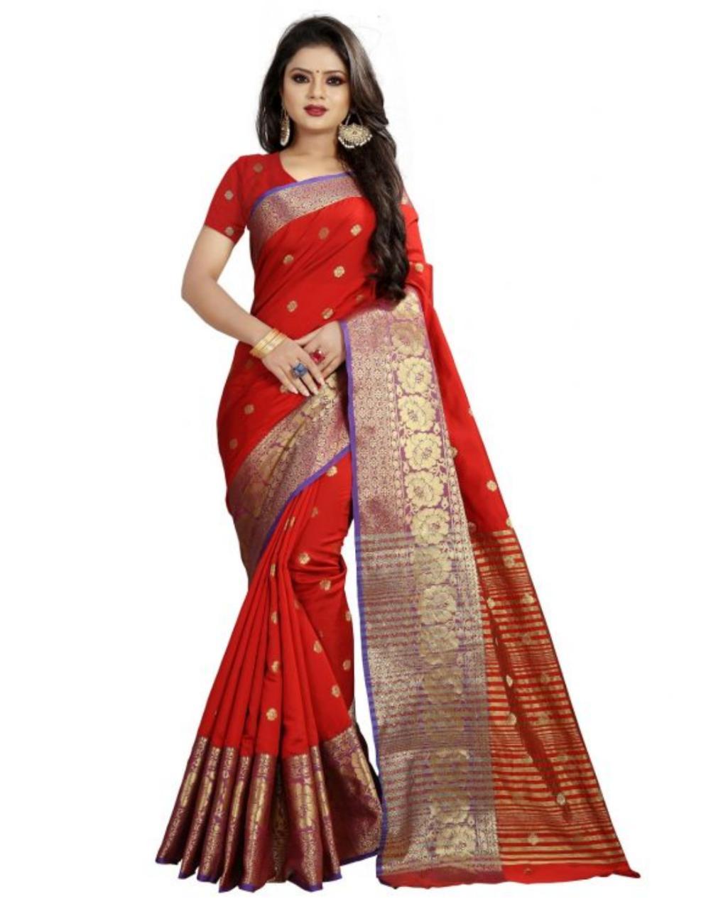 Beautiful Flower Design Cotton Silk Saree