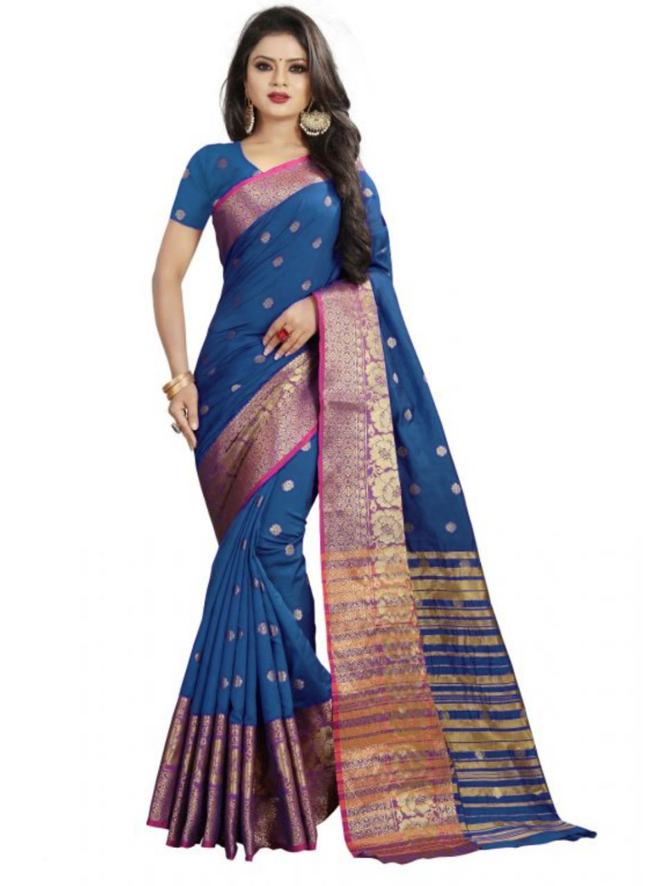 Beautiful Flower Design Cotton Silk Saree