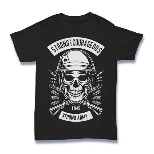 Strong And Courageous Black Colour T Shirt - Cotton, Sizes S-XXL, Black, Short Sleeves, O-Neck, Printed Design | Male, Ideal for Ages 18-45