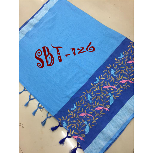 Linen Embroidery Work Saree