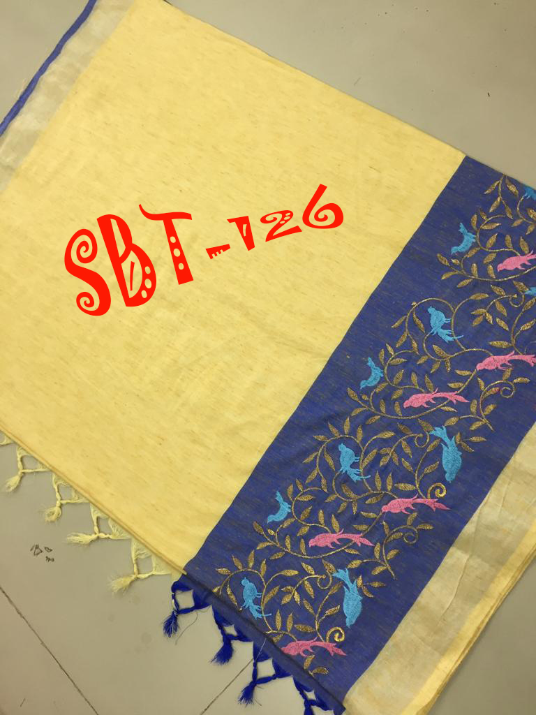 Linen Embroidery Work Saree