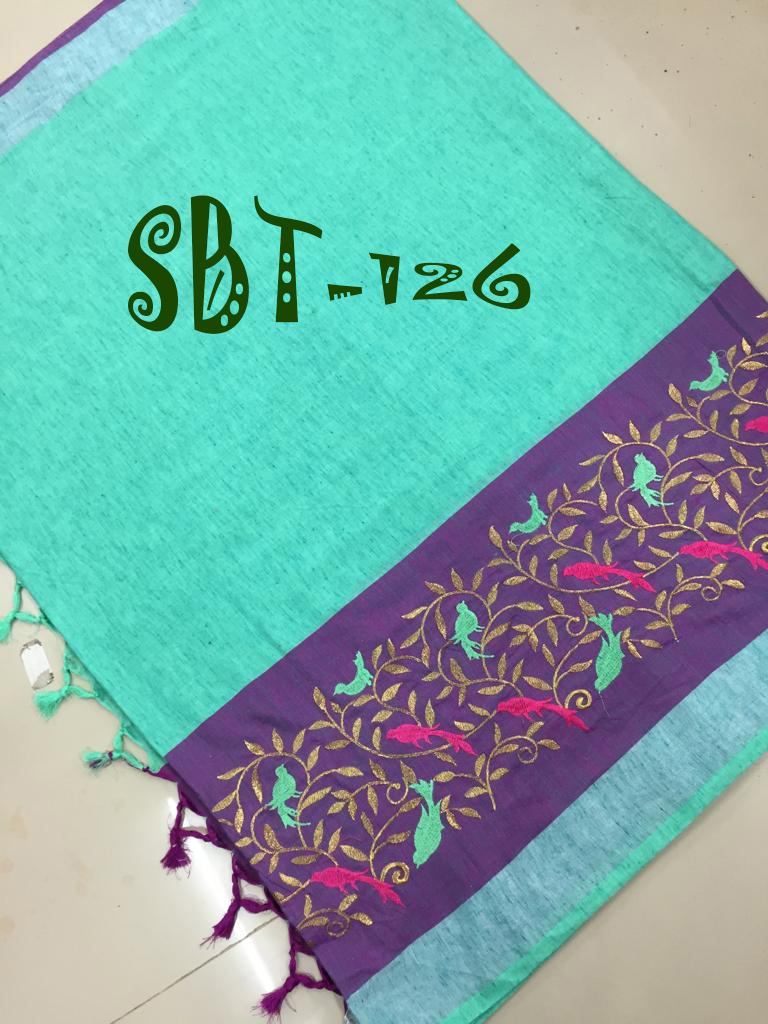 Linen Embroidery Work Saree