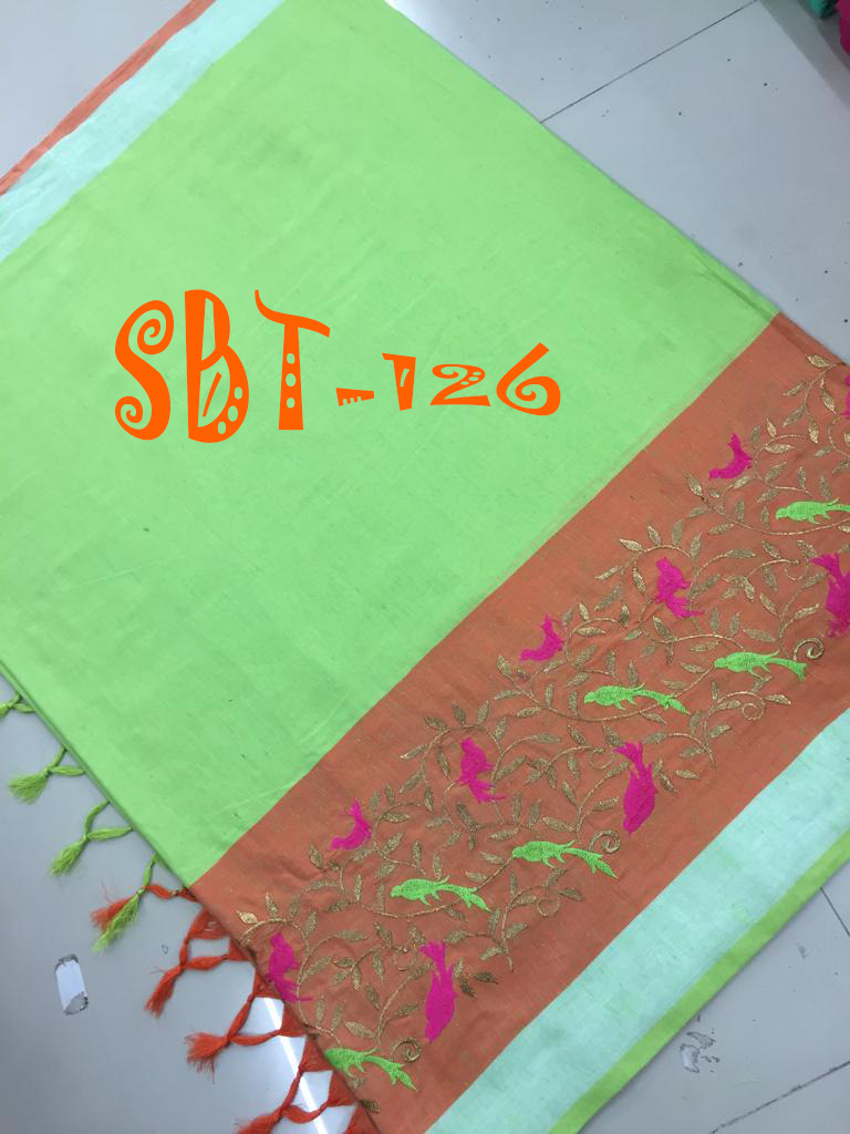 Linen Embroidery Work Saree