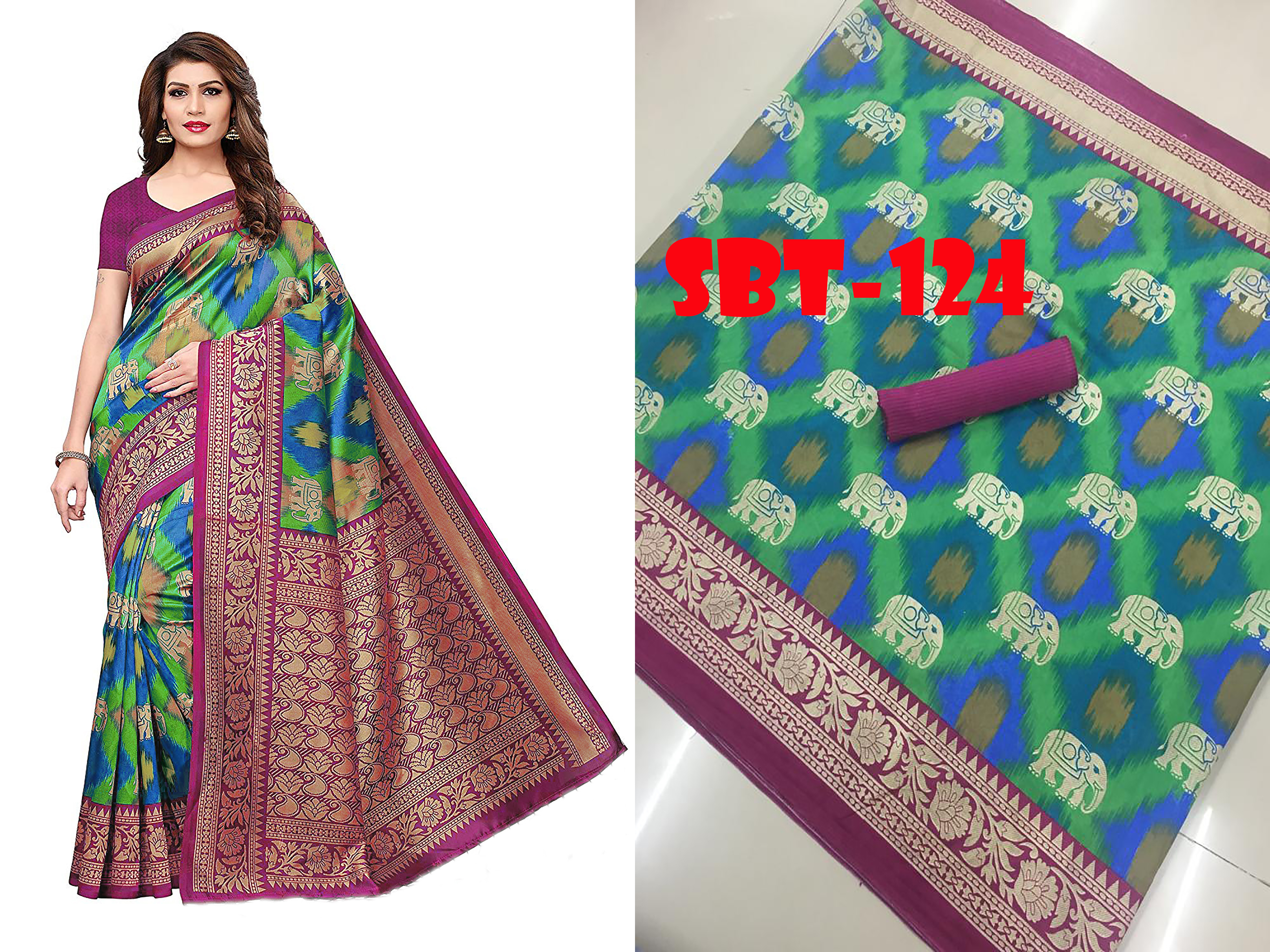 Printed Art Silk Saree With Blouse Piece