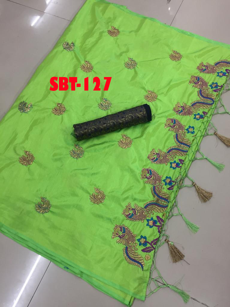 Beautiful Peacock Embroidery Work Saree