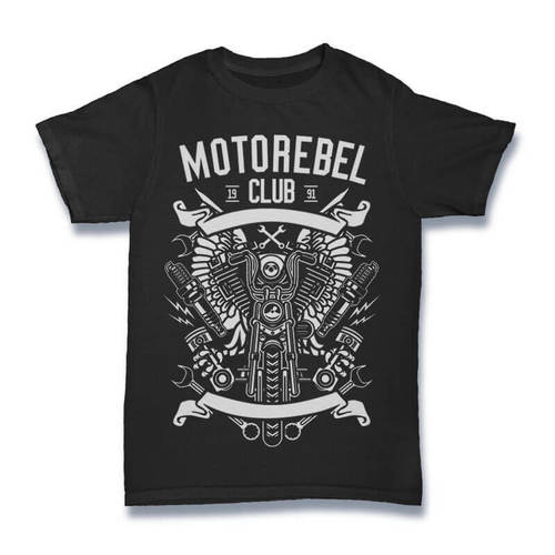 MotoRebel Club Black Colour T Shirt - Cotton Fabric, Size S-XXL, Short Sleeves, O-Neck, Printed Design | Ideal for Males Aged 18-45, Black
