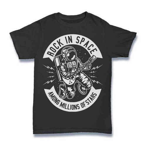 Rock In Space Black Colour T Shirt - Cotton, Sizes S-XXL, Black, O-Neck, Short Sleeves, Printed Design | For Males Aged 18-45