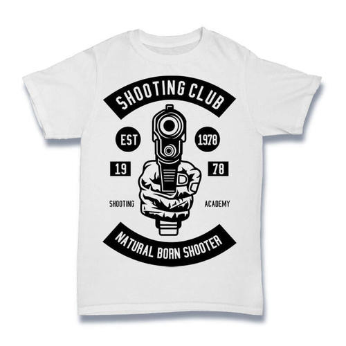 Shooting Club White Colour T Shirt - Cotton, [S, M, L, XL, XXL] | O-Neck, Short Sleeves, Printed Design for Males Aged 18-45