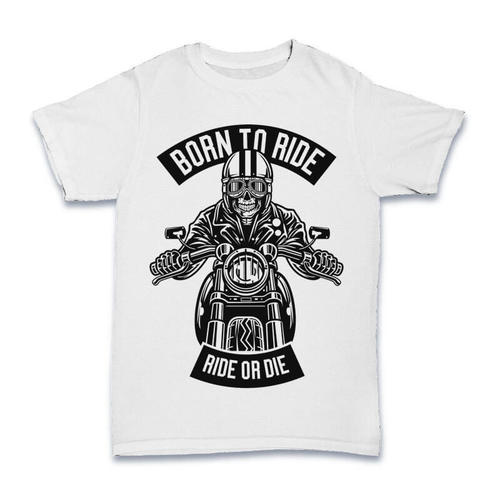 Born to Ride White Colour T-shirt - Cotton Size: S M L XL XXL O-Neck Short Sleeves Male Printed Design | Comfortable Style for Ages 18-45