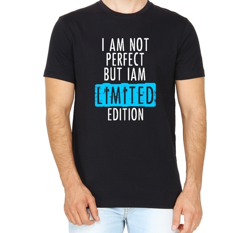 I Am Not Perfect - Cotton, Black Colour Limited Edition T-Shirt | Short Sleeve, O-Neck, Printed Design for Men Age 18-40