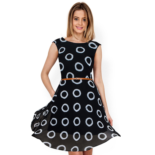 Ladies Georgette Western Dress - Printed Georgette, Sizes S-XXL, Black Color, Casual Style, Sleeveless, 38-39 Inch Length, Washable, No Fade