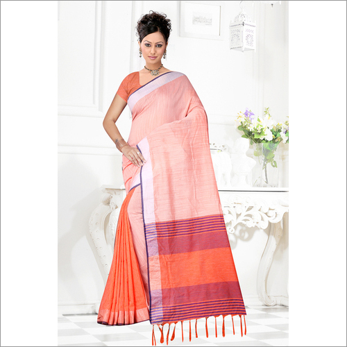 Linen Cotton Saree With Jhalar