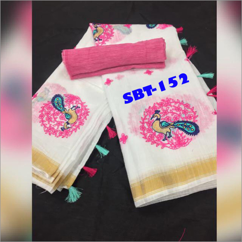 Vining Zari Border Linen Saree