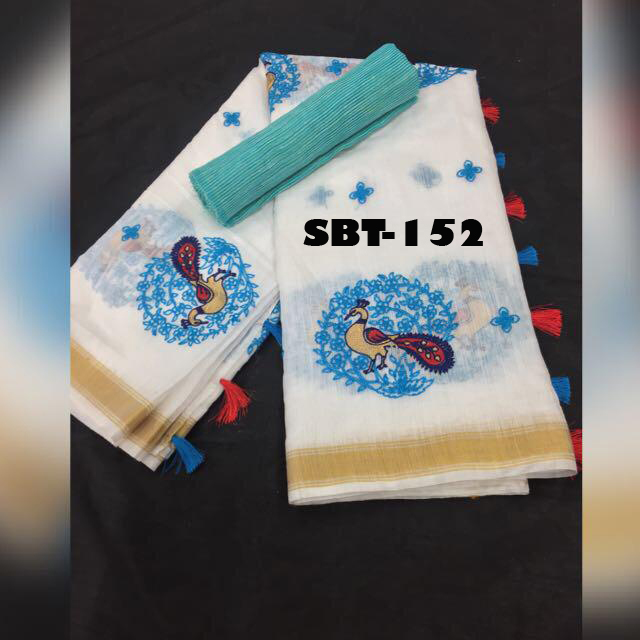 Vining Zari Border Linen Saree