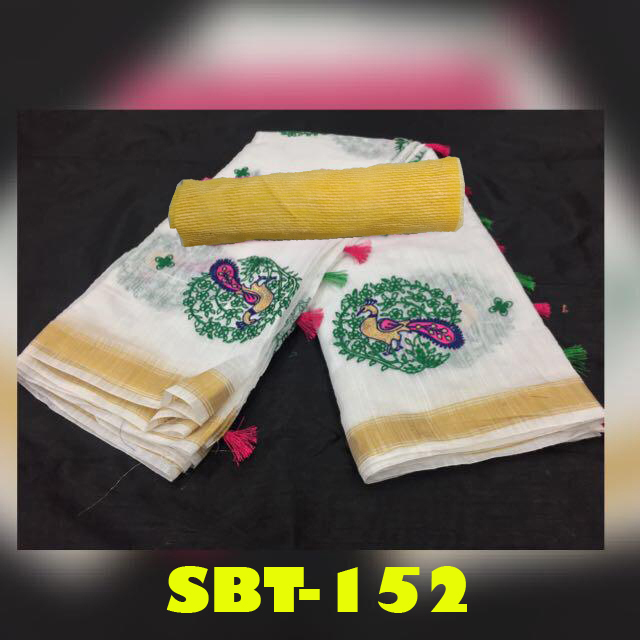 Vining Zari Border Linen Saree