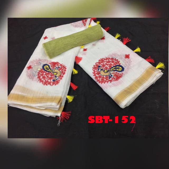 Vining Zari Border Linen Saree