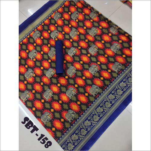 Beautiful Elephant & Flower Printed Art Silk Saree